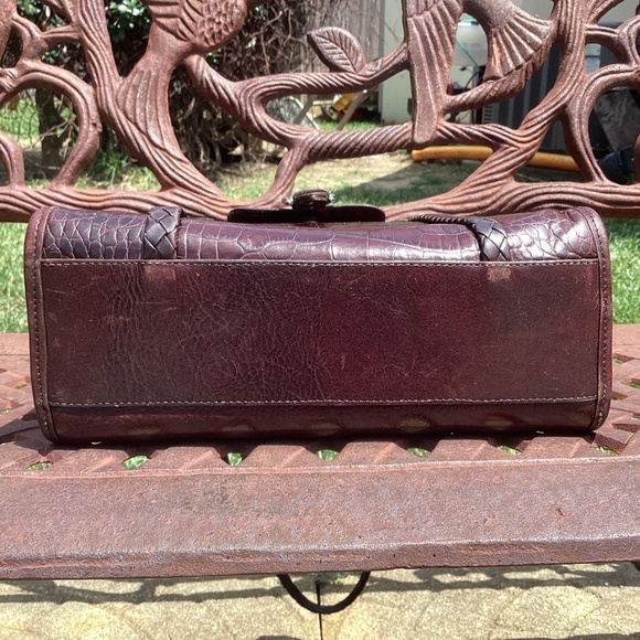 Vintage Brighton Mahogany Silver Flap Top Croc Embossed Leather Messenger Bag - Picture 7 of 9